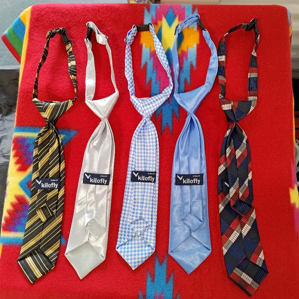 kilofly Pre-tied Adjustable Zipper Tie Kids Boys Baby Necktie Value Set of 5